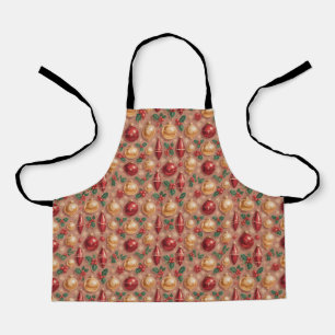 Vintage Christmas Ornaments Seamless Pattern Apron