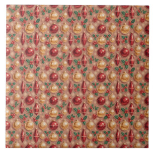 Vintage Christmas Ornaments Seamless Pattern Ceramic Tile