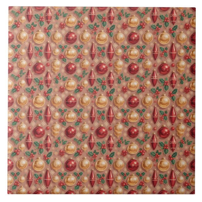 Vintage Christmas Ornaments Seamless Pattern Ceramic Tile (Front)