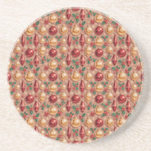 Vintage Christmas Ornaments Seamless Pattern Coaster
