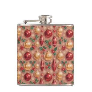 Vintage Christmas Ornaments Seamless Pattern Hip Flask