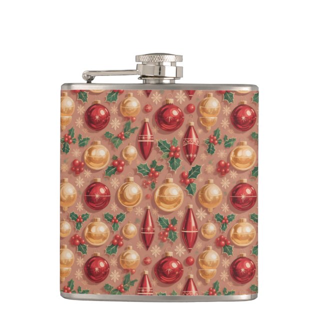 Vintage Christmas Ornaments Seamless Pattern Hip Flask (Front)