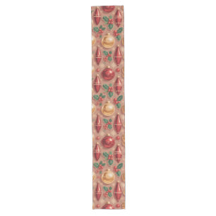 Vintage Christmas Ornaments Seamless Pattern Long Table Runner