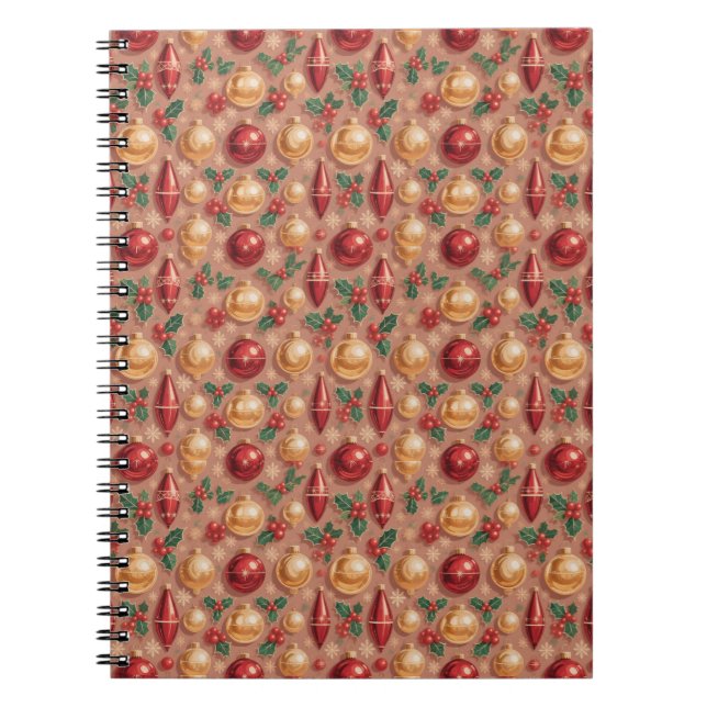 Vintage Christmas Ornaments Seamless Pattern Notebook (Front)
