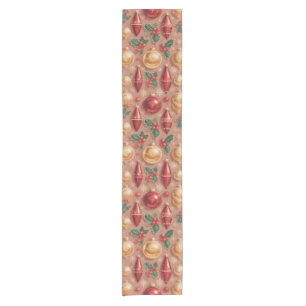 Vintage Christmas Ornaments Seamless Pattern Short Table Runner