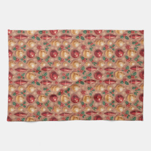 Vintage Christmas Ornaments Seamless Pattern Tea Towel