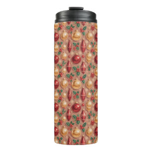 Vintage Christmas Ornaments Seamless Pattern Thermal Tumbler