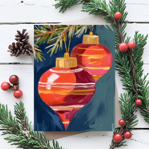 Vintage Christmas Ornaments Watercolor Holiday Card