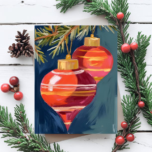 Vintage Christmas Ornaments Watercolor Holiday Postcard