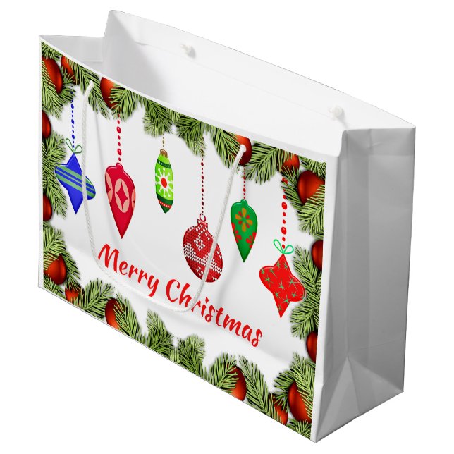Vintage Christmas Ornaments with Greenery Gift Bag (Front Angled)