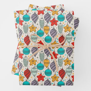 Vintage Christmas Ornaments Wrapping Paper Sheet