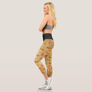 Vintage Christmas Paper Pattern With Bells Capri Leggings