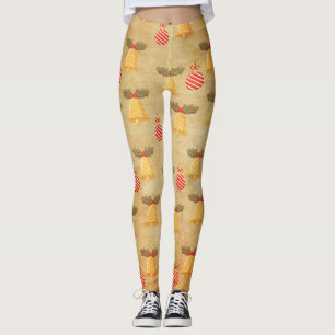 Vintage Christmas Paper Pattern With Bells Leggings