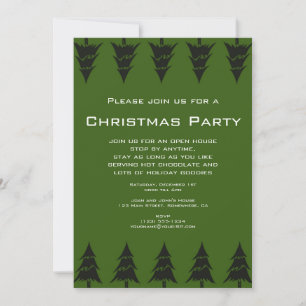 Vintage Christmas Party, Green Trees in a Forest Invitation