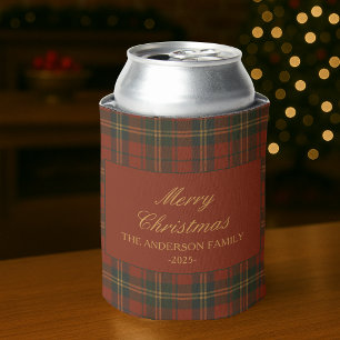 Vintage Christmas Party Plaid Classic Timeless Can Cooler