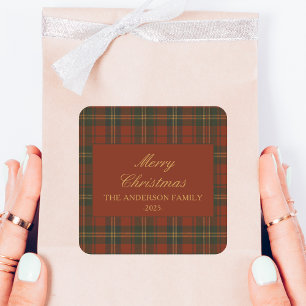 Vintage Christmas Party Plaid Classic Timeless Square Sticker