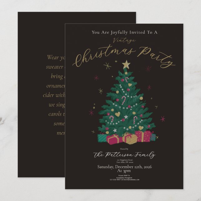 Vintage Christmas Party Rustic Tree Invitation (Front/Back)