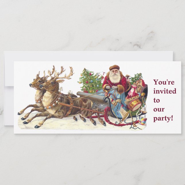Vintage Christmas party santa sleigh invitation (Front)