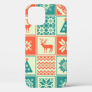 Vintage Christmas patchwork seamless pattern. Trad iPhone 12 Case