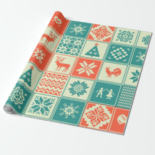 Vintage Christmas patchwork seamless pattern. Trad Wrapping Paper