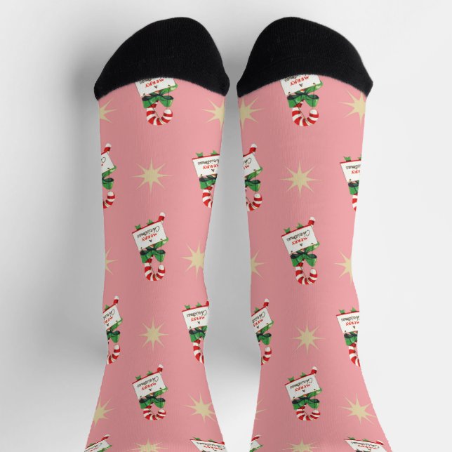 Vintage Christmas Pattern, Candy Canes with Pink Socks (Top)