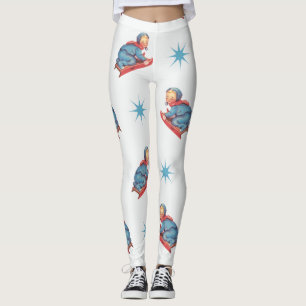 Vintage Christmas Pattern, Child Sledding in Snow Leggings