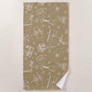 vintage christmas pattern hand drawn beach towel