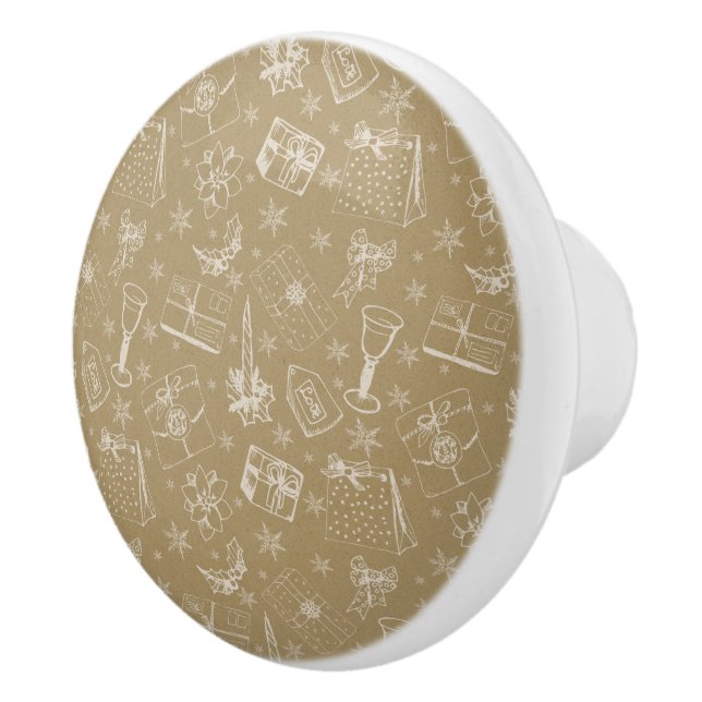 vintage christmas pattern hand drawn ceramic knob (Right)