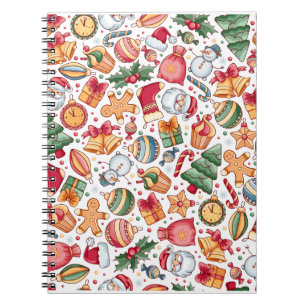 Vintage Christmas Pattern, Happy New Year   Notebook