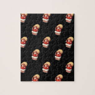 Vintage Christmas Pattern, Jolly Santa Claus Jigsaw Puzzle