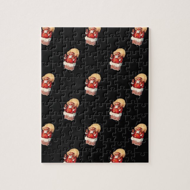 Vintage Christmas Pattern, Jolly Santa Claus Jigsaw Puzzle (Vertical)