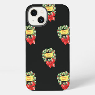 Vintage Christmas Pattern, Merry Xmas in Wreath iPhone 13 Case