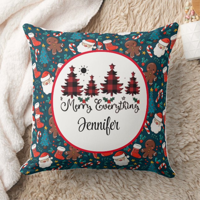 Vintage Christmas pattern ,plaid Christmas tree Cushion (Blanket)