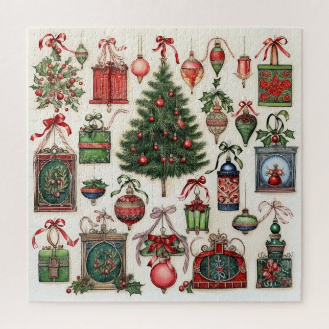Vintage Christmas Pattern Puzzle (Vertical)