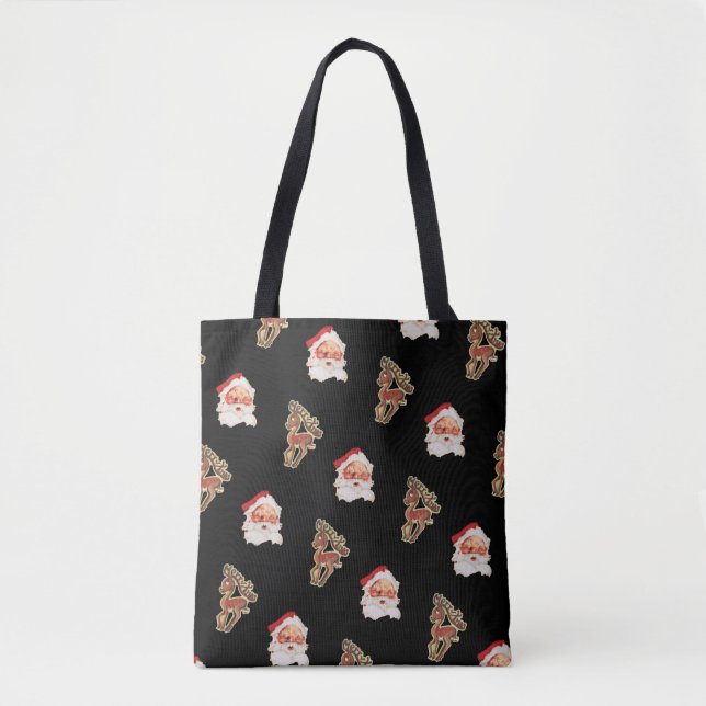 Vintage Christmas Pattern, Santa Claus Tote Bag (Front)