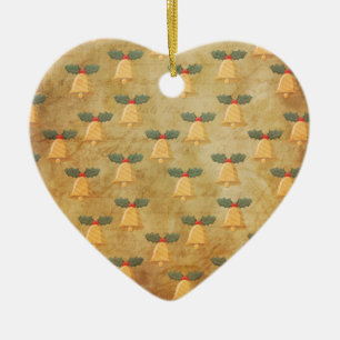 Vintage Christmas Pattern With Bells Ceramic Ornament