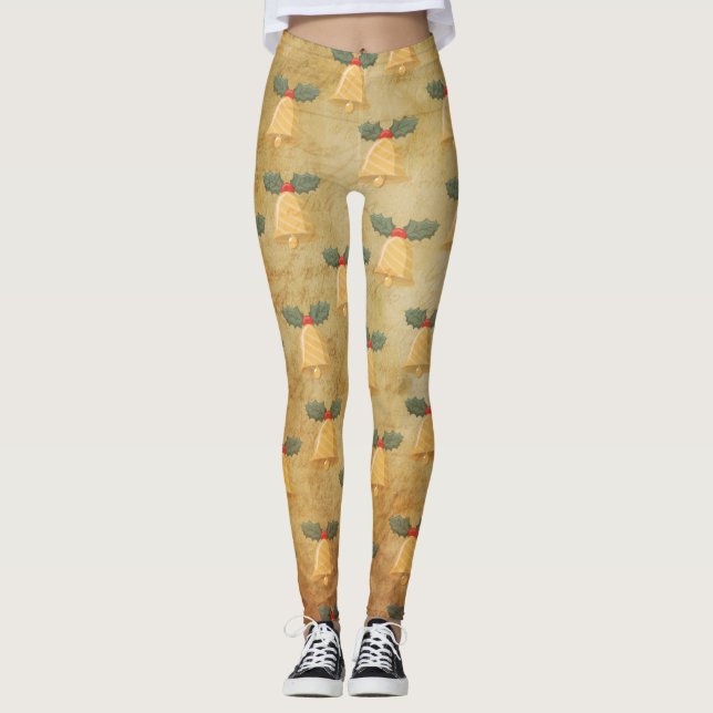 Vintage Christmas Pattern With Bells Leggings (Front)