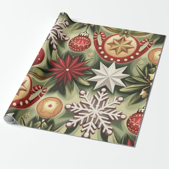 Vintage Christmas Pattern  Wrapping Paper (Unrolled)