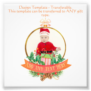 Vintage Christmas PHOTO Bauble Custom Template Print