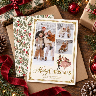 Vintage Christmas Photo Collage Nutcracker Holiday Card
