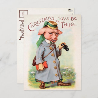 Vintage Christmas Pig Postcard