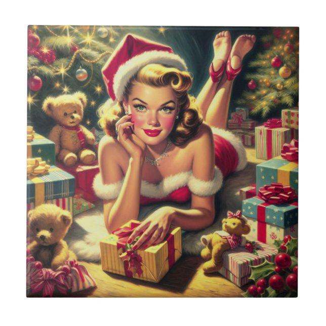 Vintage Christmas Pin up Ceramic Tile (Front)