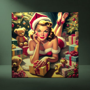 Vintage Christmas Pin up Ceramic Tile