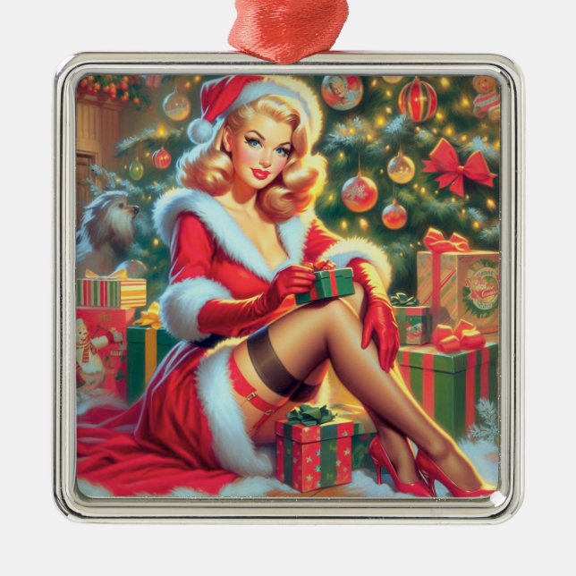 Vintage Christmas Pin Up Metal Ornament (Front)