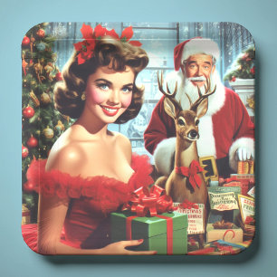 Vintage Christmas Pin-up Paper Plate