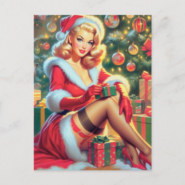 Vintage Christmas Pin Up Postcard (Front)