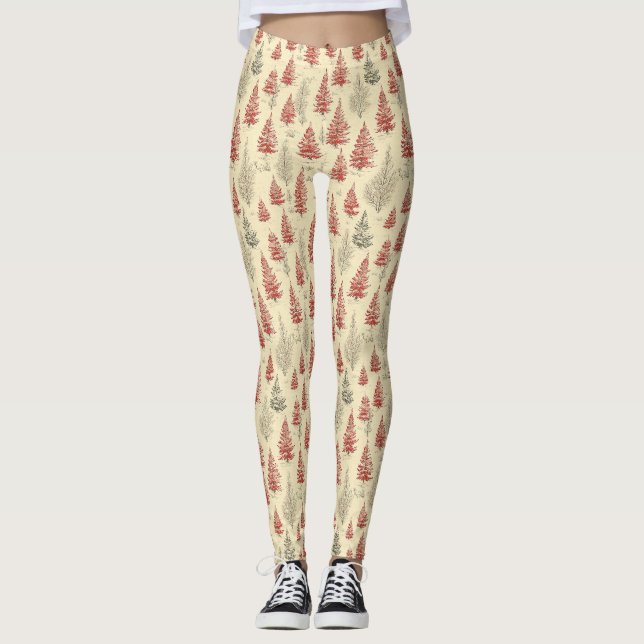 Vintage Christmas Pine Tree Pattern (1) Leggings (Front)