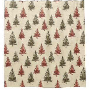 Vintage Christmas Pine Tree Pattern (2) Shower Curtain