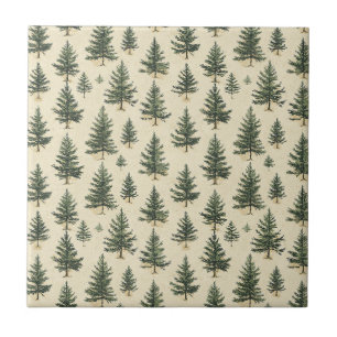 Vintage Christmas Pine Tree Pattern (3) Ceramic Tile