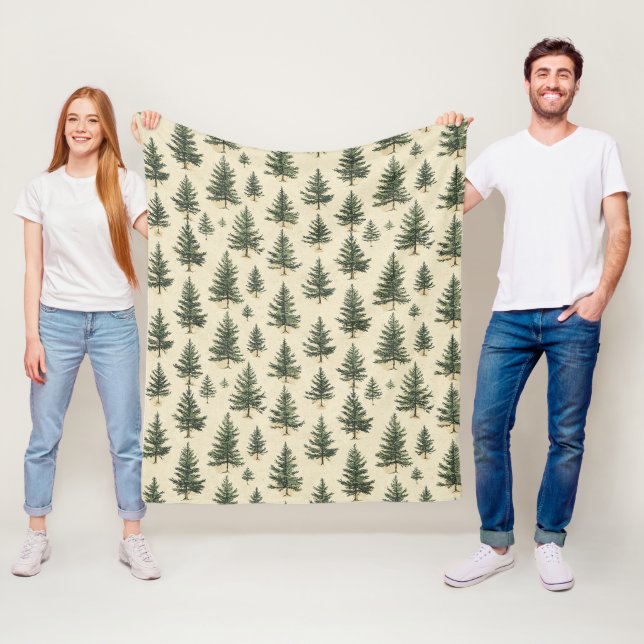 Vintage Christmas Pine Tree Pattern (3) Fleece Blanket (In Situ)
